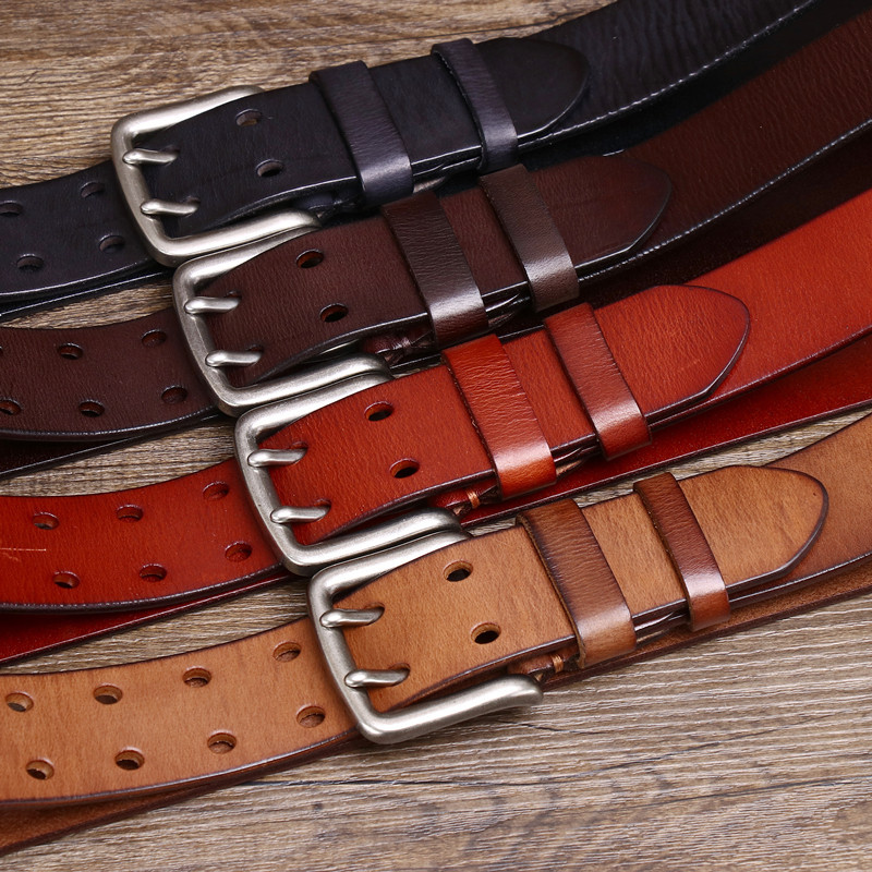 Double-buckle Genuine Leather Vintage Belt 3.8CM B04-KKICO