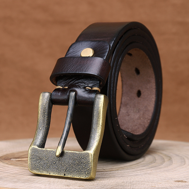 Vintage Brass Buckle Genuine Leather Belt Wide 3.8CM B61-KKICO