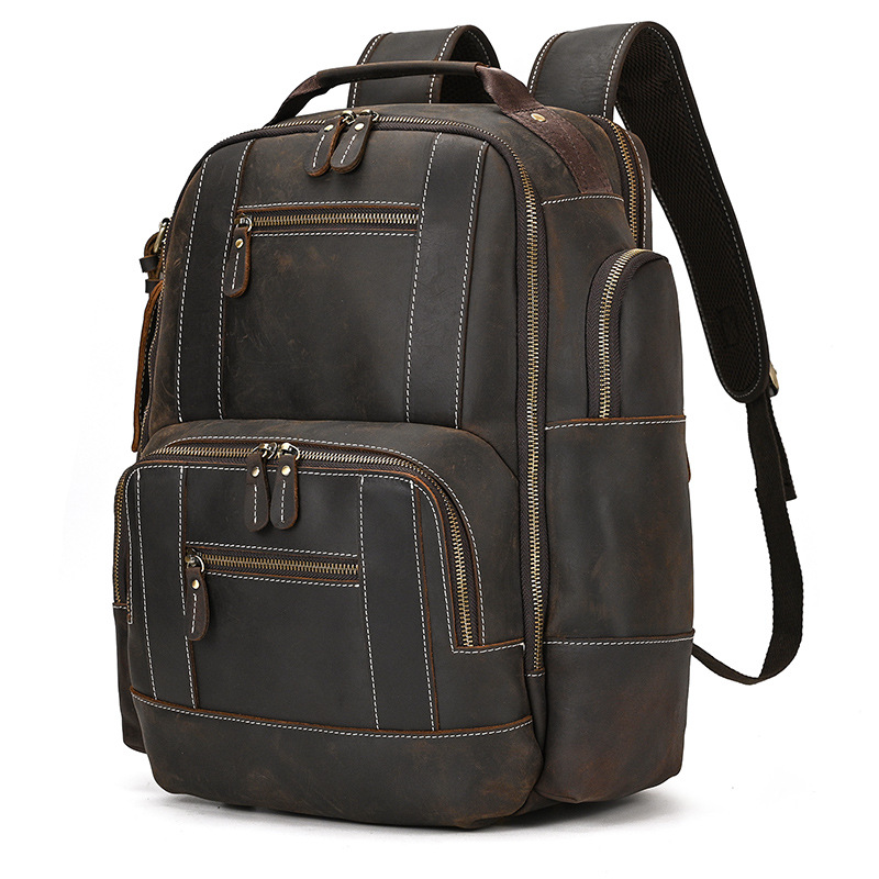 Vintage Cowhide Leather Laptop Backpack | 15.6-Inch Travel Bag