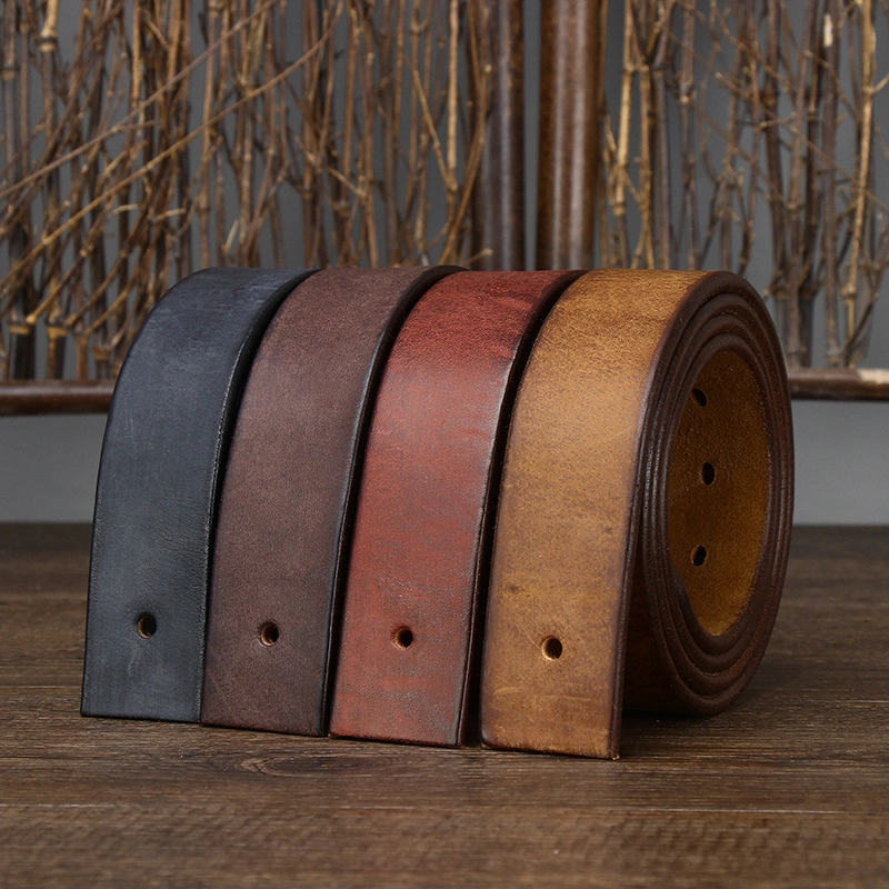 Full-grain leather belt strap without buckle in four colors