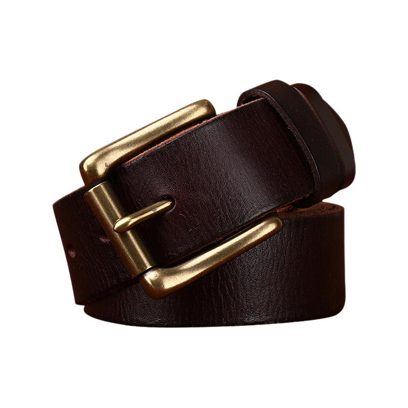 Men’s Full-Grain Leather Belt with Antique Brass Buckle – 3.8cm Wide