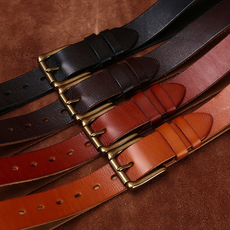 Men’s Full-Grain Leather Belt with Antique Brass Buckle – 3.8cm Wide