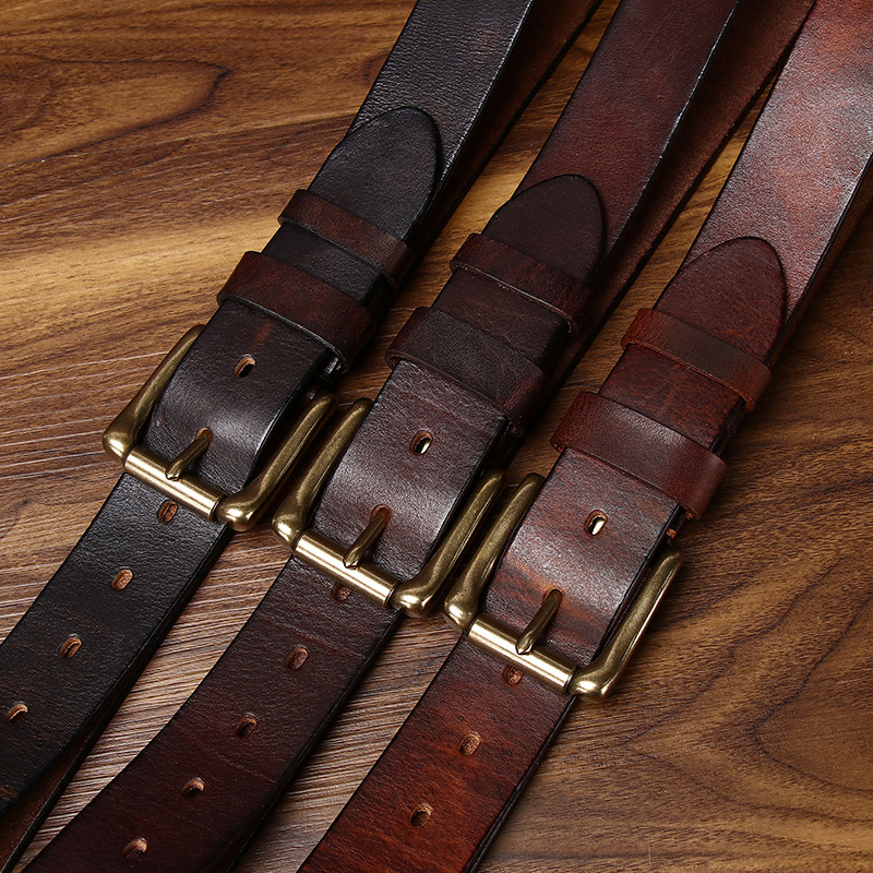 Men’s Full-Grain Leather Belt with Brass Buckle – 3.8cm Wide