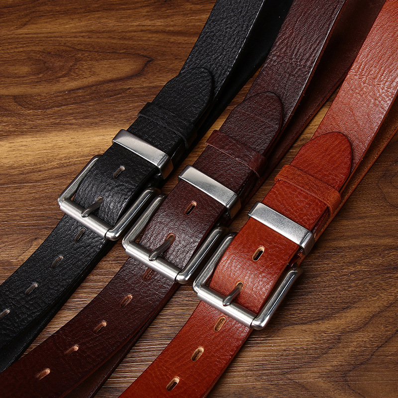 Leather Belt with Steel Buckle – 3.8cm Wide