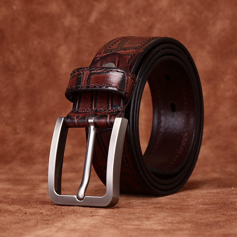 Crocodile Embossed Full-Grain Leather Belt - 3.8CM Wide