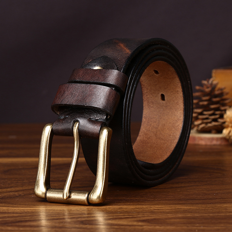 Men’s Full-Grain Leather Belt with Brass Buckle – 3.8cm Wide