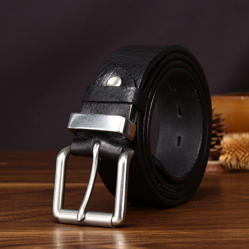 Leather Belt with Steel Buckle – 3.8cm Wide