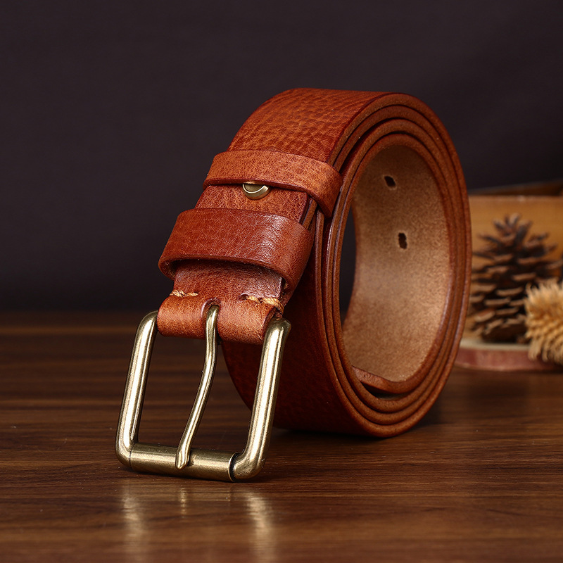 Leather Belt with Brass Buckle – 3.8cm Wide
