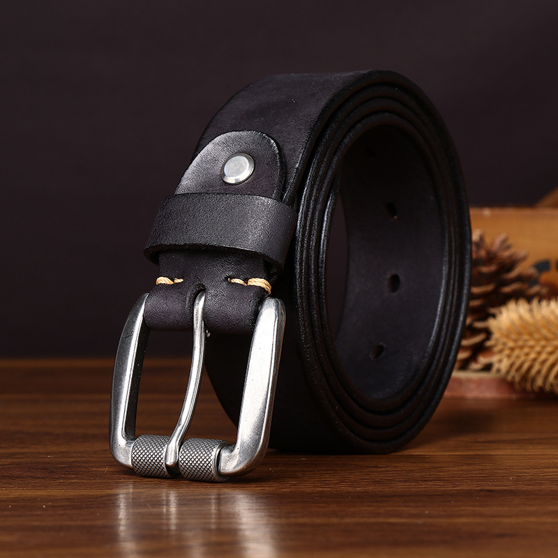 Distressed Leather Belt with Stainless Steel Buckle – 3.8cm Wide