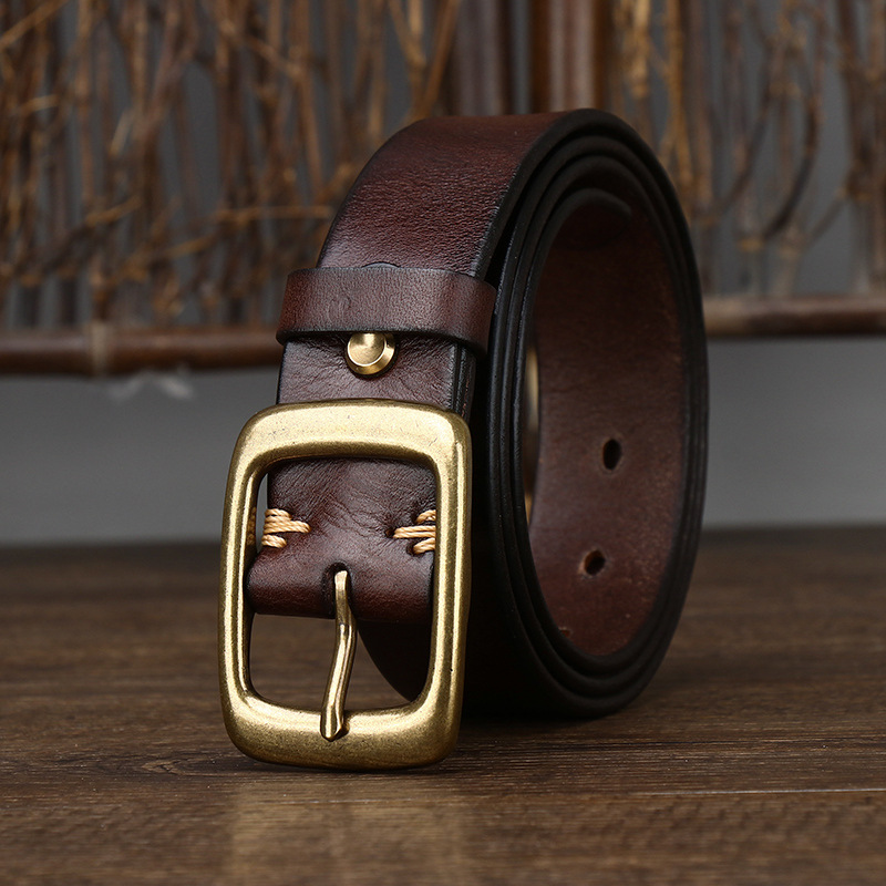 Vintage Leather Belt with Brass Buckle – 3.3cm Wide