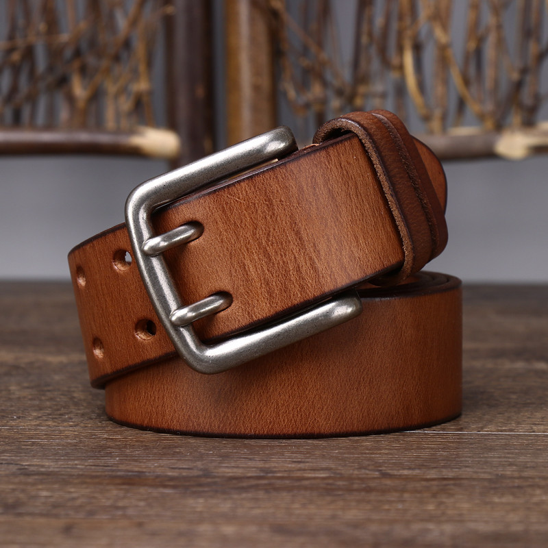 Double-buckle Genuine Leather Vintage Belt 3.8CM B04-KKICO