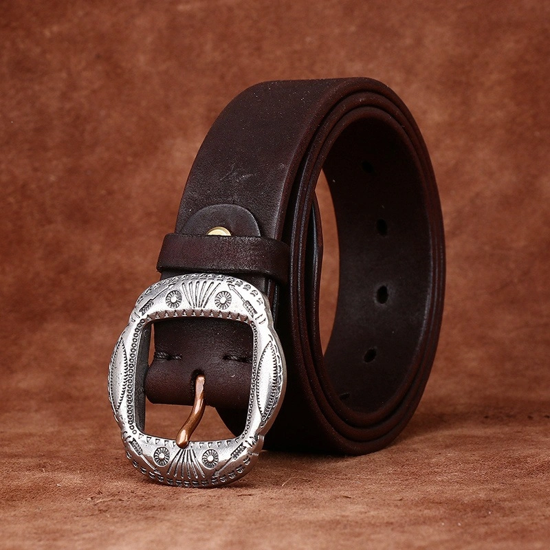 Mesa Crest Leather Belt with Engraved Stainless Steel Buckle | 3.8cm Wide