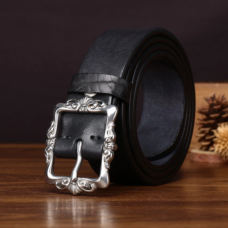 Canyon Scroll Leather Belt with Stainless Steel Pin Buckle | 3.8cm Wide