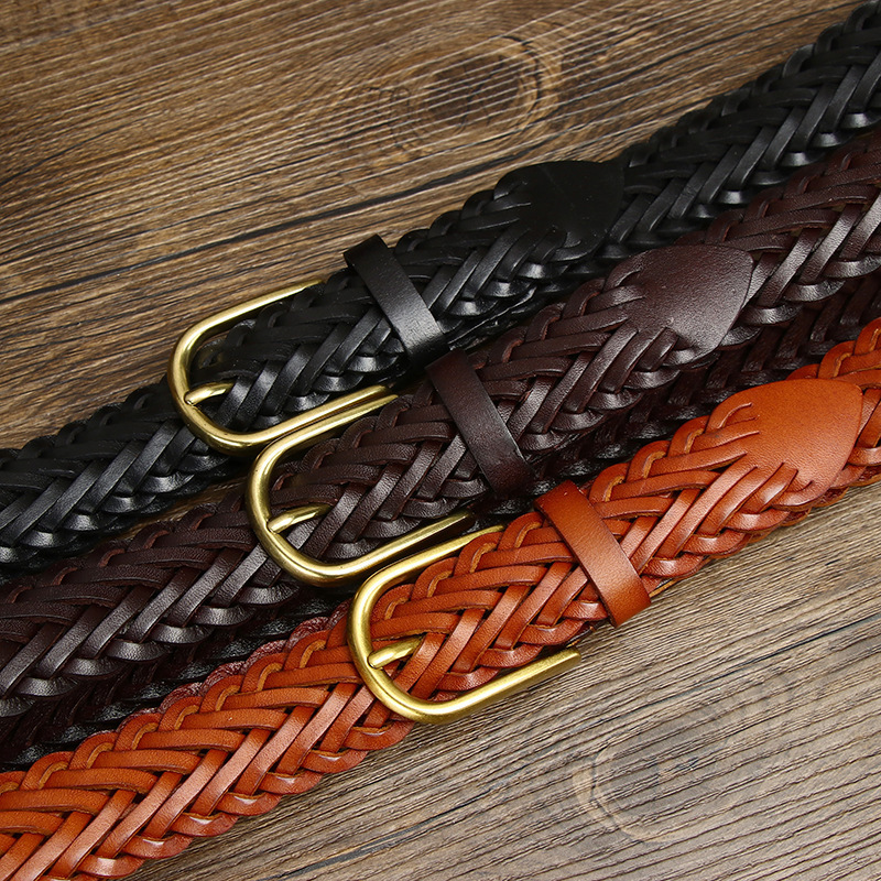 Genuine Leather Woven Belt 3.0cm B07