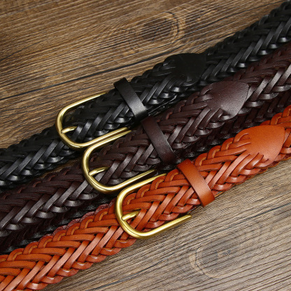 Genuine Leather Woven Belt 3.0cm B07