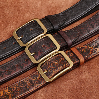 Genuine Leather Thickened Belt With Embossed Design 3.8cm B08