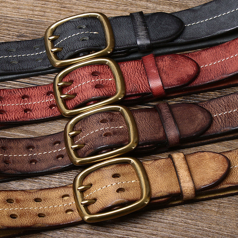 Vintage Double-buckle Genuine Leather Belt 3.8cm B09-KKICO