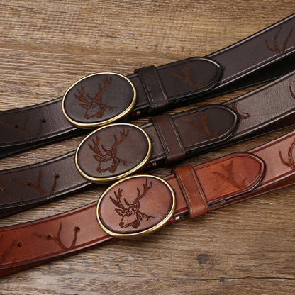 Vintage Laser-engraved Genuine Leather Belt 3.8cm B13