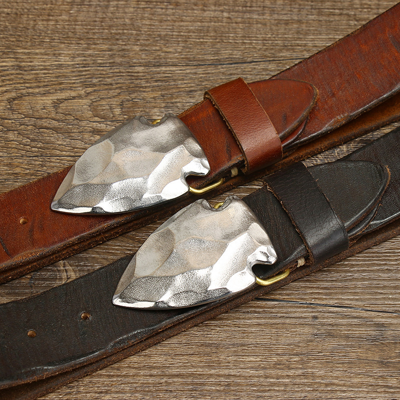 Vintage Stainless Steel Buckle Genuine Leather Belt 3.8cm B16