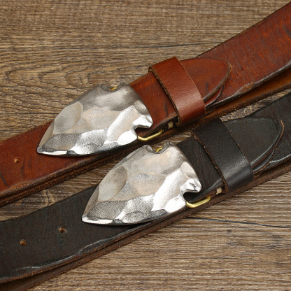 Vintage Stainless Steel Buckle Genuine Leather Belt 3.8cm B16