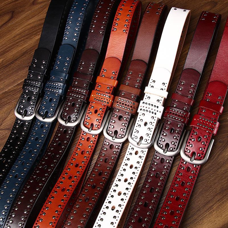 Cowhide Studded Punk Genuine Leather Belt 3.2cm Wide B18