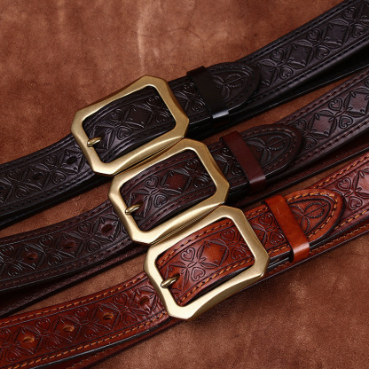 Vintage Embossed Genuine Leather Belt  Reversible 3.8cm Wide B19