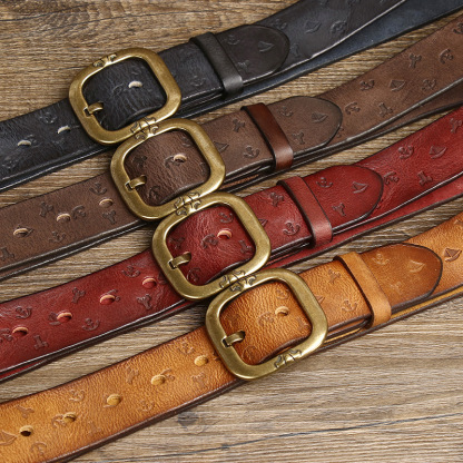 Vintage Embossedl Genuine Leather Belt Wide 3.8CM B40