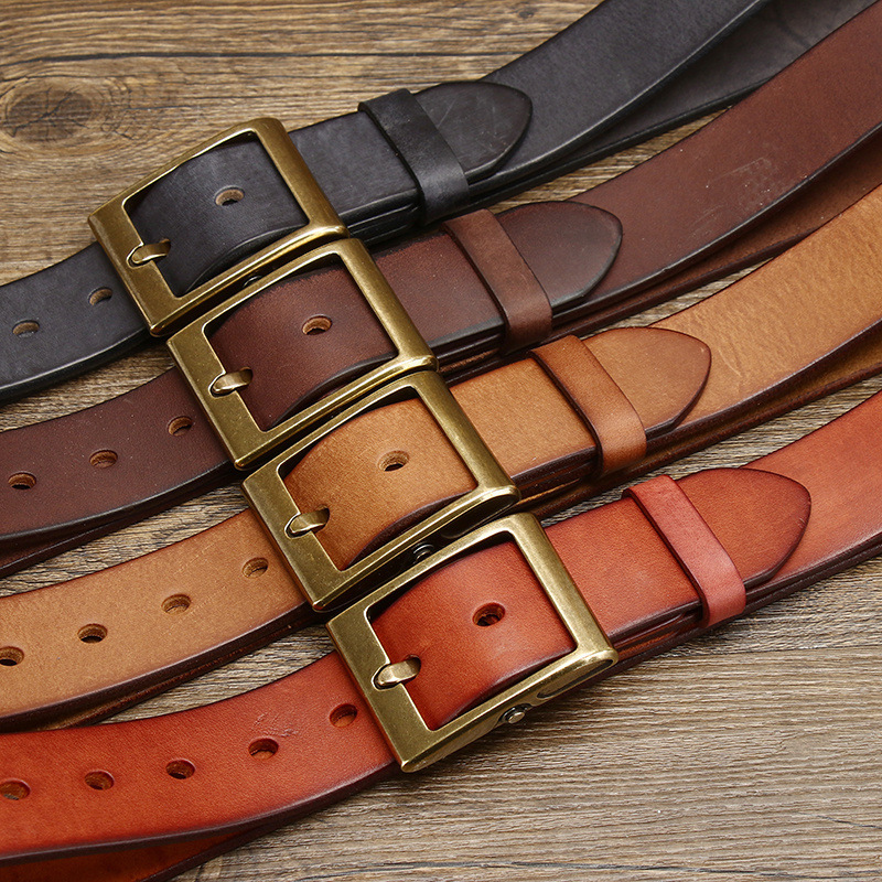 Vintage Brass Buckle Genuine Leather Belt Wide 3.8CM B53