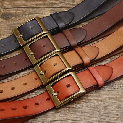 Vintage Brass Buckle Genuine Leather Belt Wide 3.8CM B53