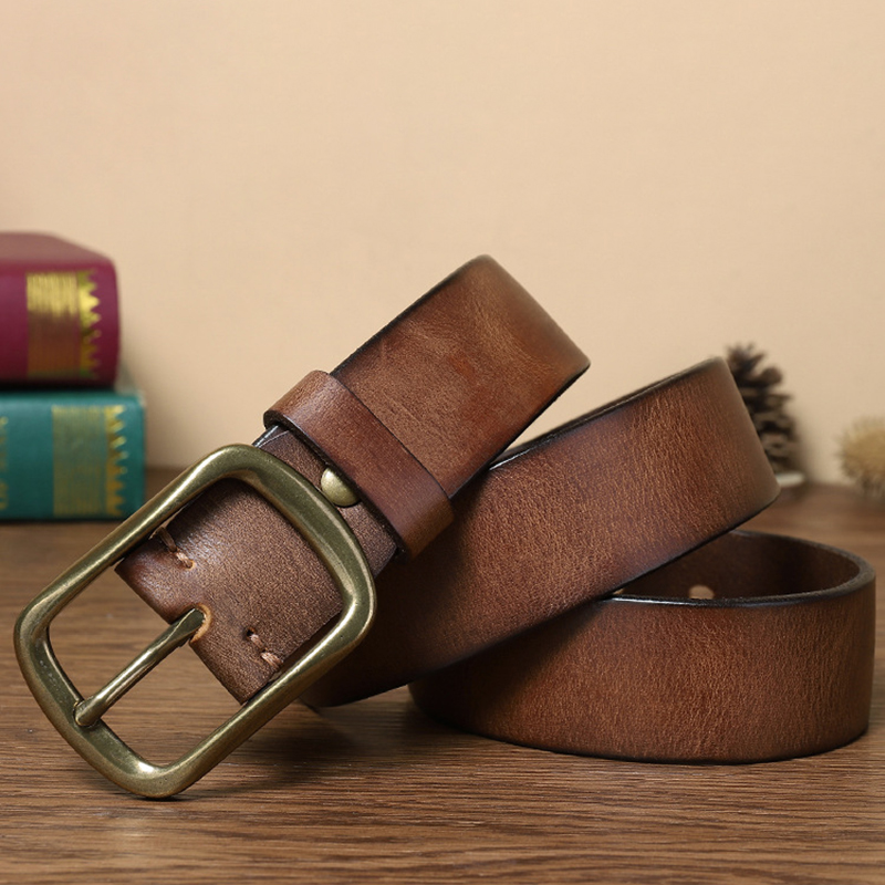 Vintage Brass Buckle Genuine Leather Belt Wide 3.8CM B54
