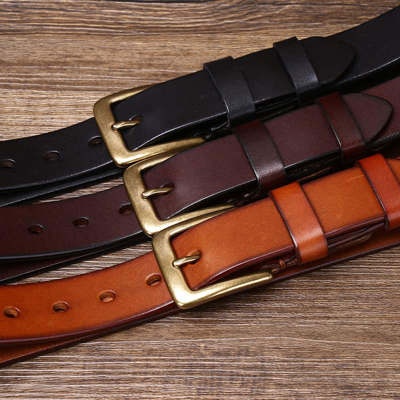 Vintage Brass Buckle Genuine Leather Belt Wide 3.3CM B58-KKICO