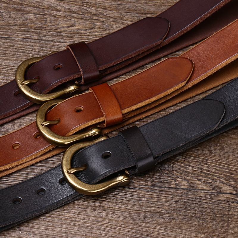Vintage Brass Buckle Genuine Leather Belt Wide 3.8CM B59-KKICO