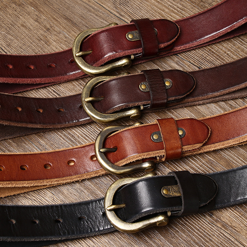 Horseshoe Buckle Vintage Genuine Leather Belt Wide 3.8CM B60-KKICO