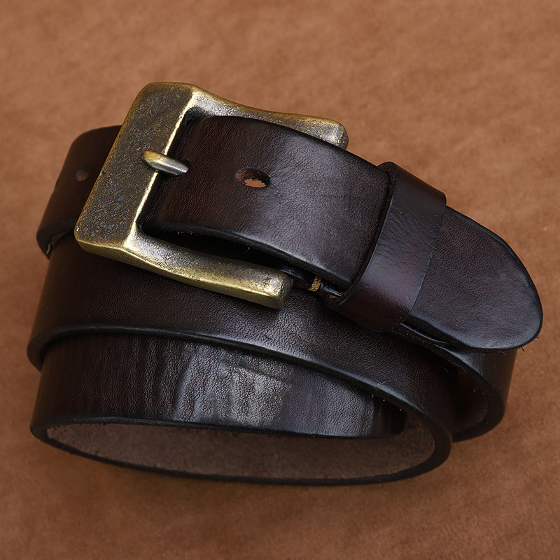 Vintage Brass Buckle Genuine Leather Belt Wide 3.8CM B61-KKICO