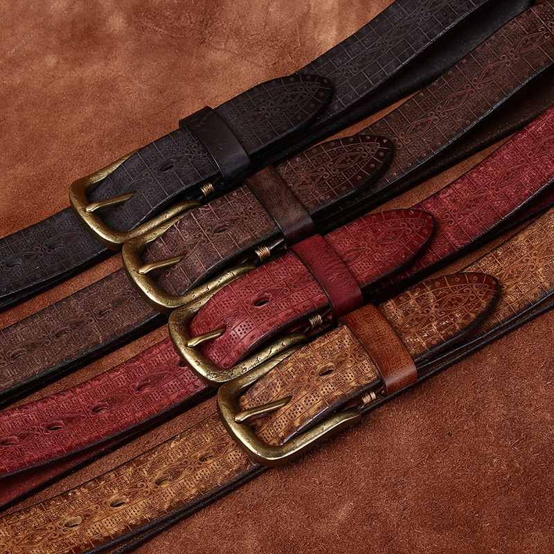 Vintage Brass Buckle Genuine Leather Belt Wide 3.8CM B63-KKICO