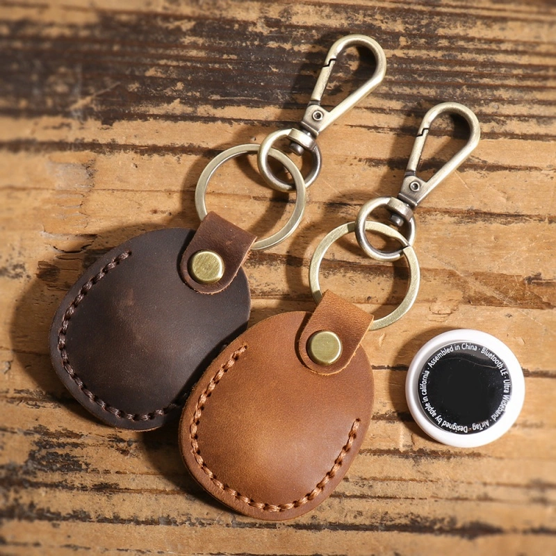 Leather AirTag Holder Keychain for Keys, Bags & Luggage