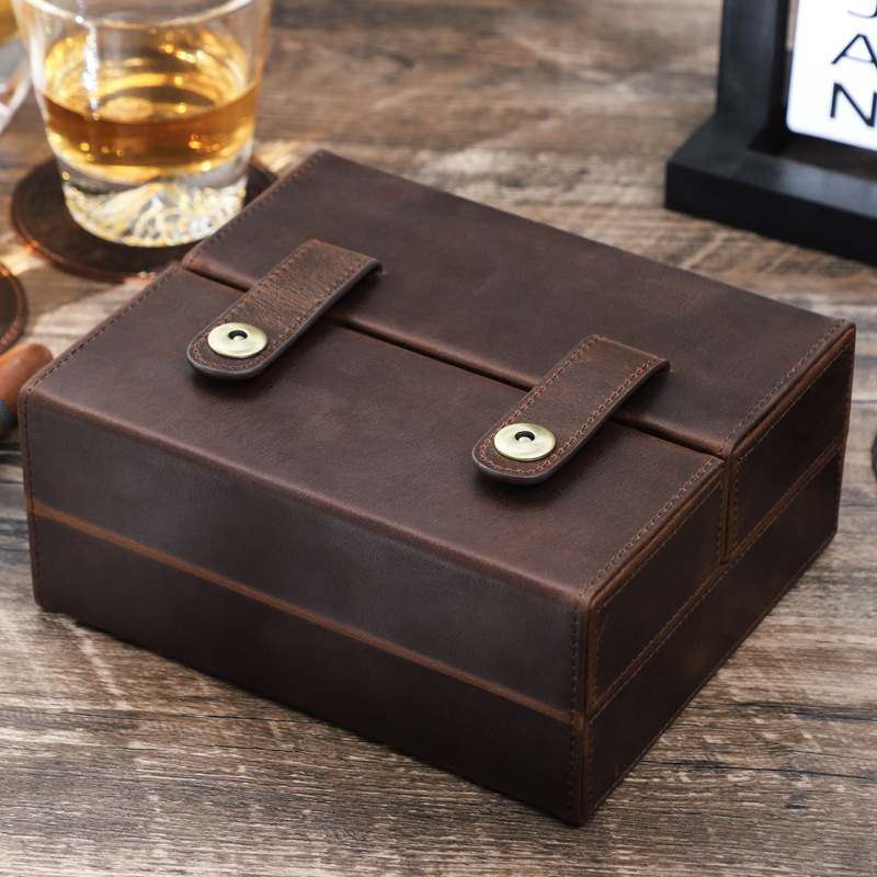 Vintage Crazy Horse Leather Travel Cigar Humidor AB08