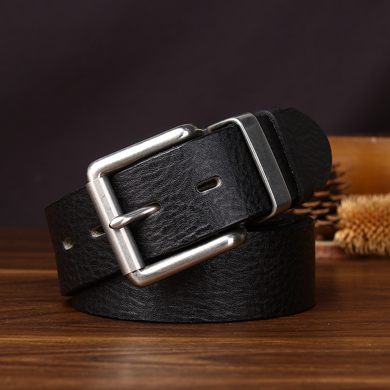 Leather Belt with Steel Buckle – 3.8cm Wide