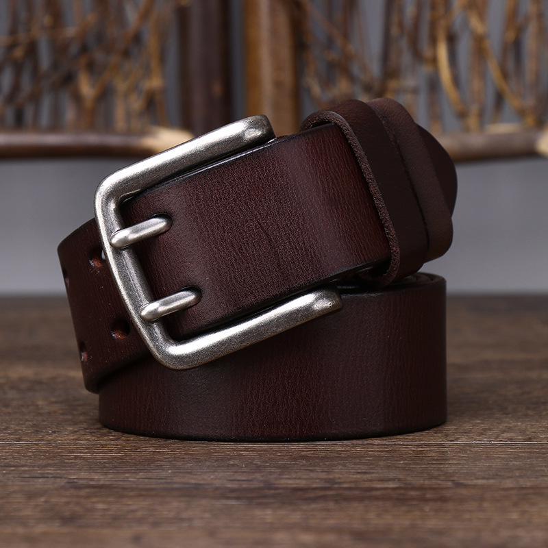 Double-buckle Genuine Leather Vintage Belt 3.8CM B04-KKICO