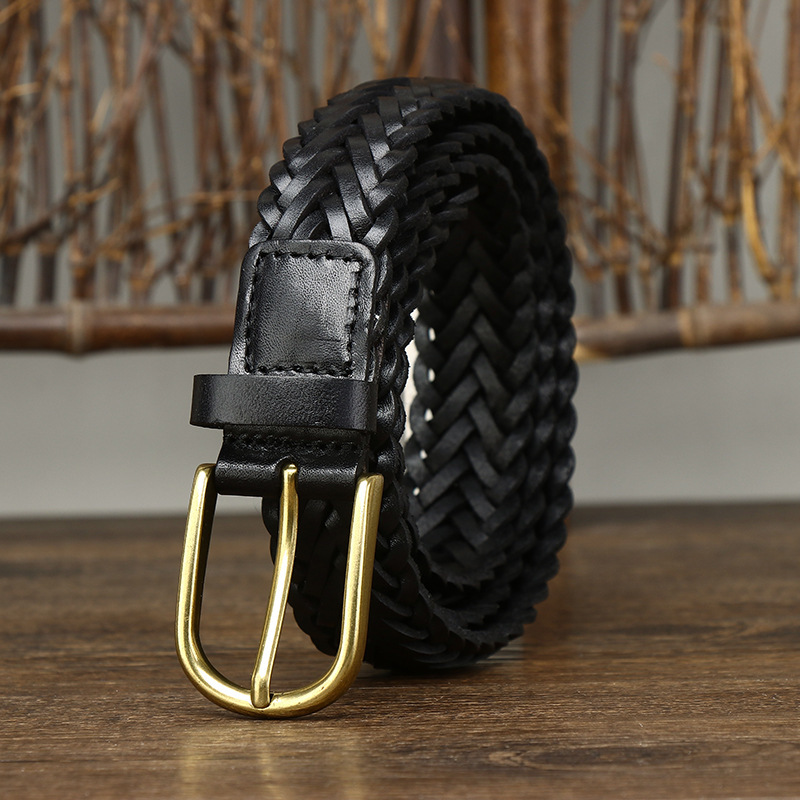 Genuine Leather Woven Belt 3.0cm B07
