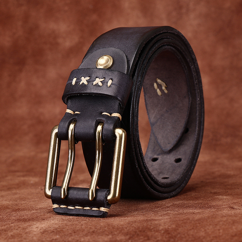 Vintage Double-buckle Leather Belt Wide 3.8CM B43-KKICO