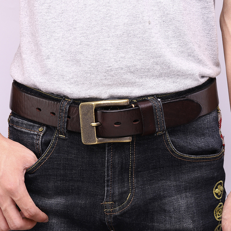 Vintage Brass Buckle Genuine Leather Belt Wide 3.8CM B61-KKICO