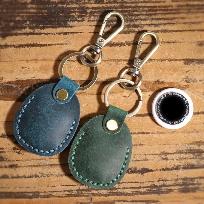 Leather AirTag Holder Keychain for Keys, Bags & Luggage