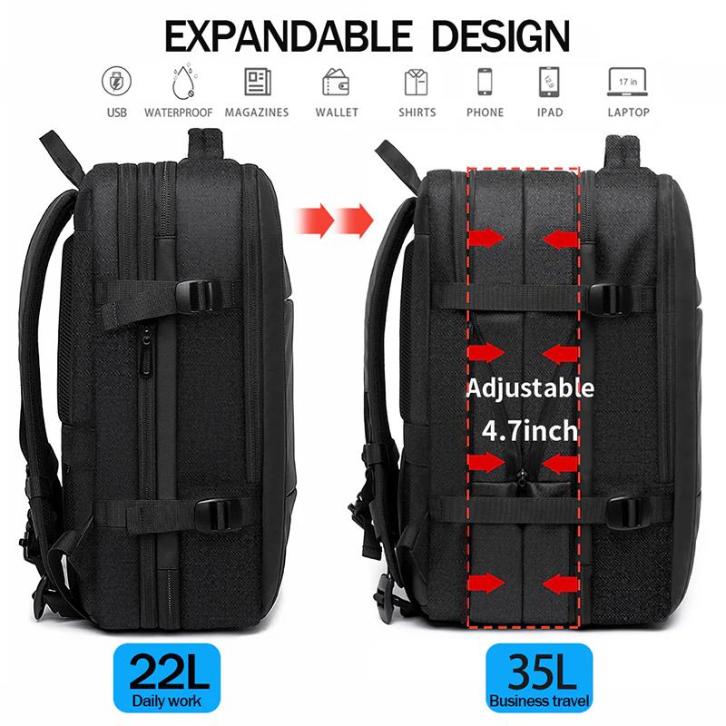 Pro-Carry Waterproof Expandable Backpack: Flight-Approved Travel Gear