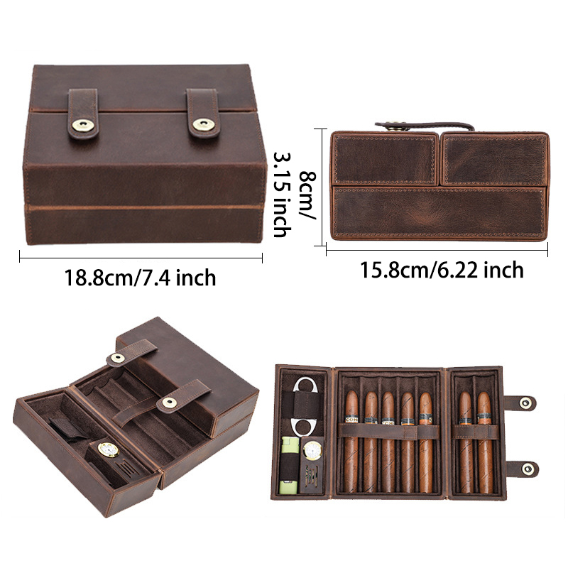 Vintage Crazy Horse Leather Travel Cigar Humidor AB08