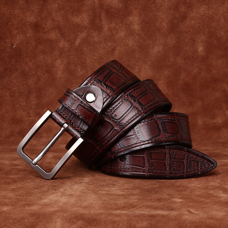 Crocodile Embossed Full-Grain Leather Belt - 3.8CM Wide