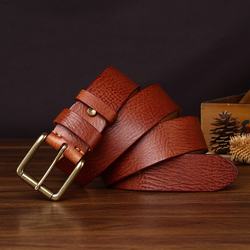 Leather Belt with Brass Buckle – 3.8cm Wide