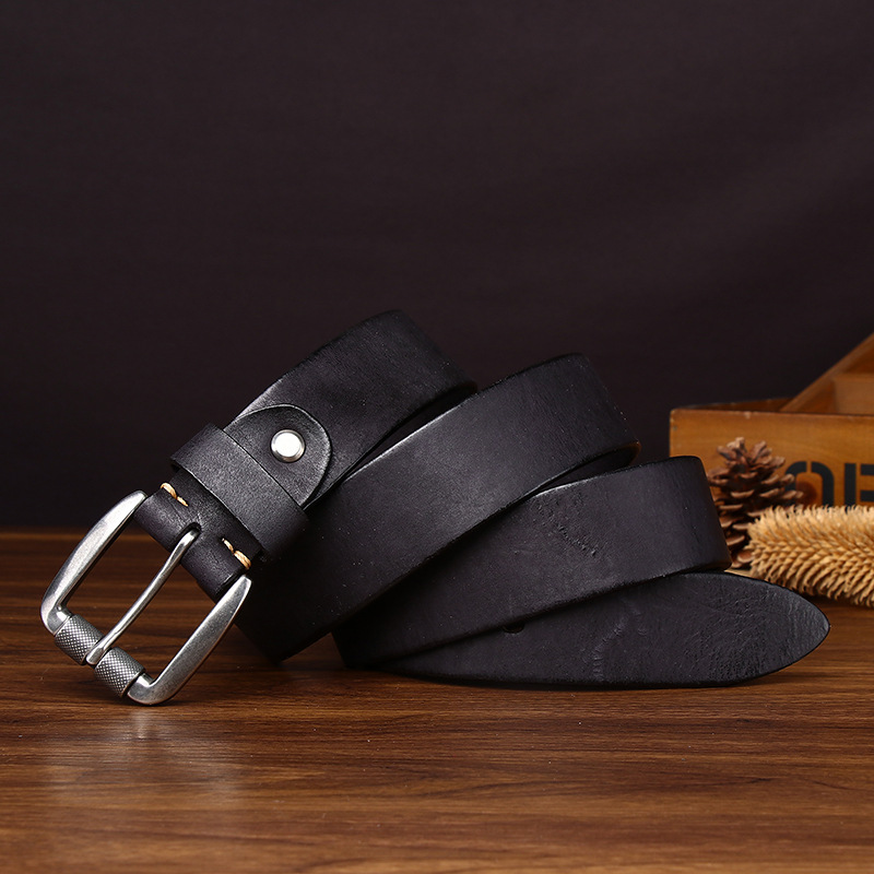 Distressed Leather Belt with Stainless Steel Buckle – 3.8cm Wide
