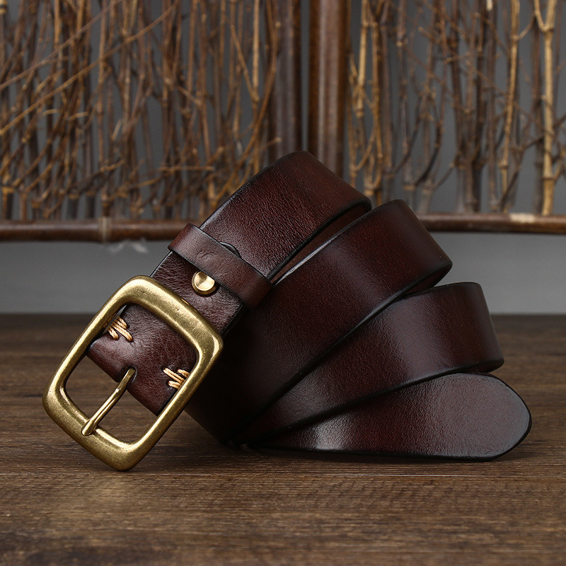 Vintage Leather Belt with Brass Buckle – 3.3cm Wide
