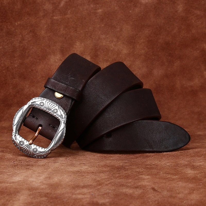 Mesa Crest Leather Belt with Engraved Stainless Steel Buckle | 3.8cm Wide